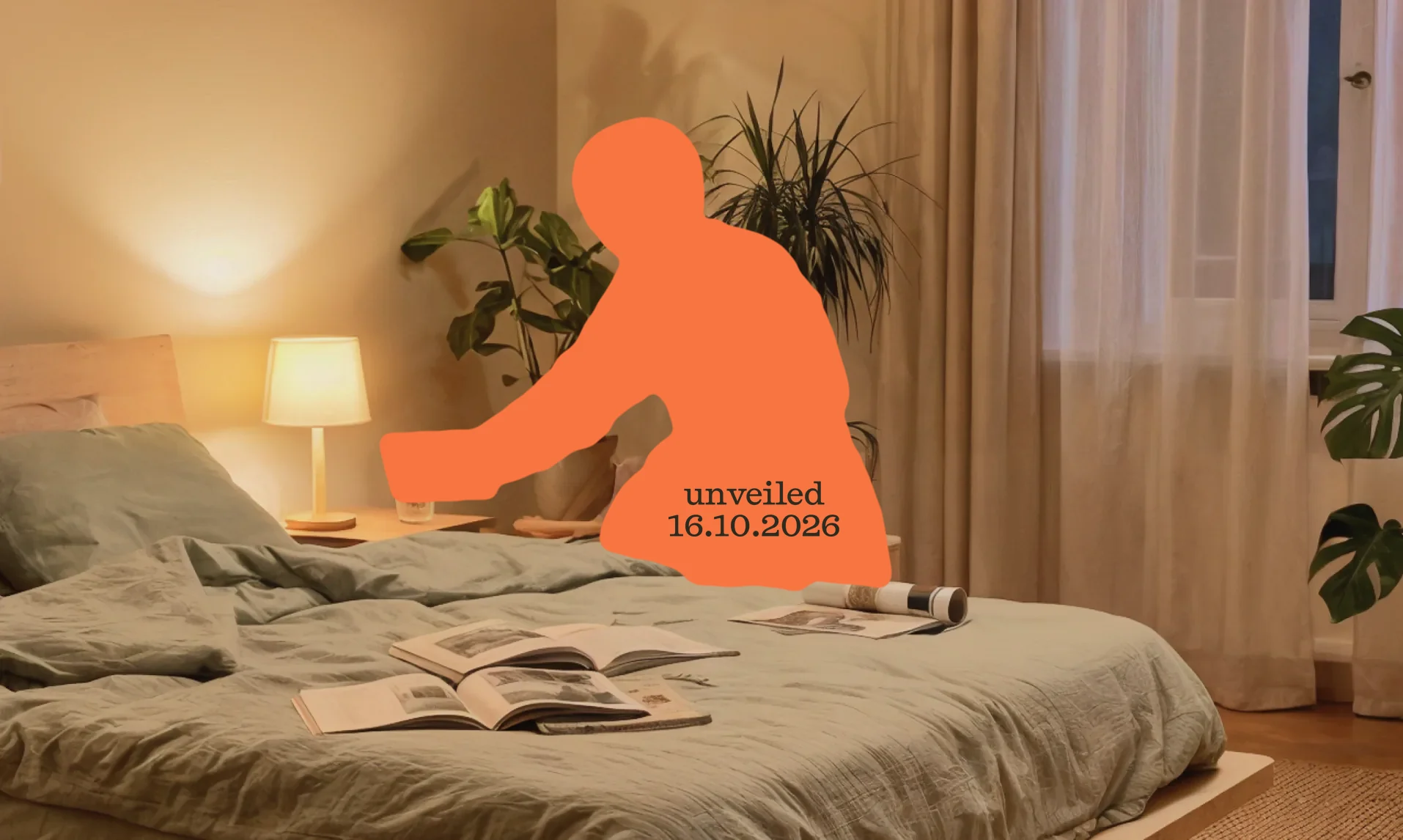 Silhouette von Plim, der ein Glas Wasser auf einen Nachttisch stellt. Enthüllung am 16.10.2026.