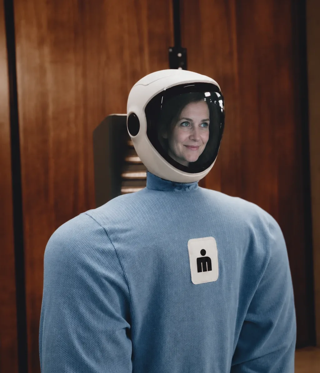 Plim in step-in mode, with the operator’s face in the visor.